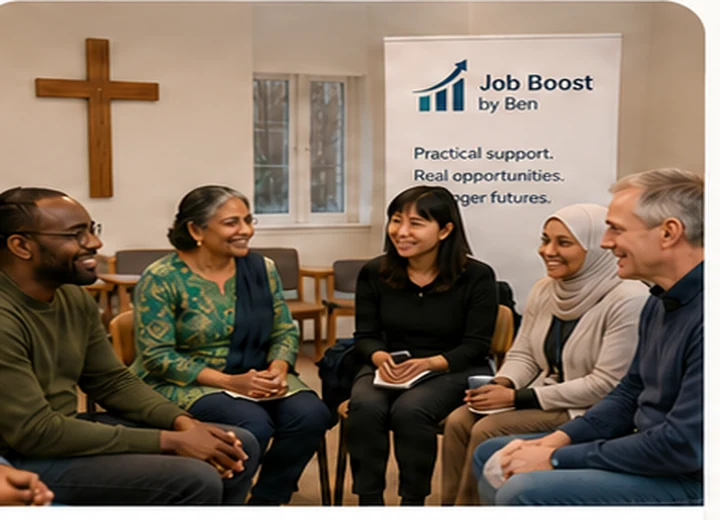 Community group employability support discussion in a welcoming setting
