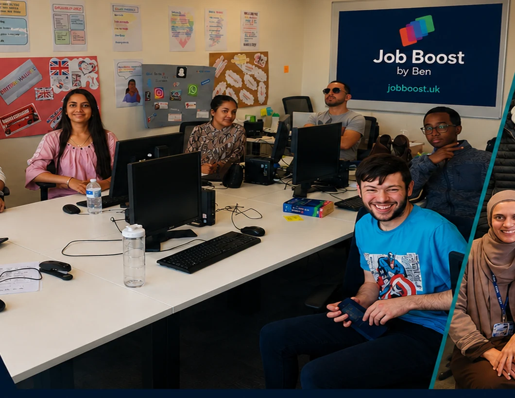 Young people learning computer and employability skills in a Job Boost training room