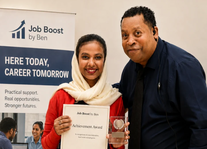 Young person receiving a Job Boost by Ben achievement award